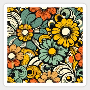 Colorful Retro Flowers Pattern Sticker